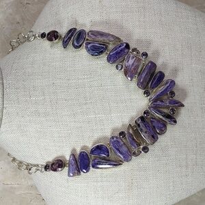 Artisan Crafted Sterling Silver/Charoite/Amethyst Statement Necklace